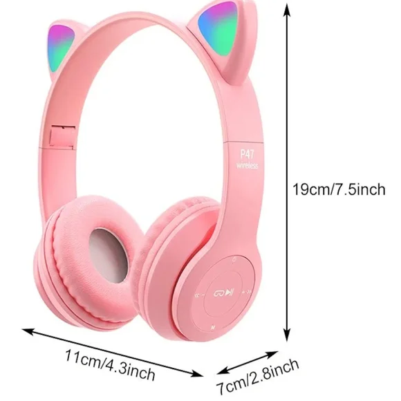 Wireless Headphones Pink With Cat Ears P47M - Picture 2 of 5